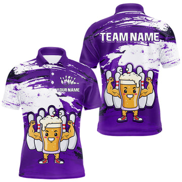 Maxcorners Purple Funny Beer Bowling Shirts for Women Men Team Bowling Polo&1/4 Zip Bowl League
