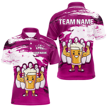 Maxcorners Pink Funny Beer Bowling Shirts for Women Men Team Bowling Polo&1/4 Zip Bowl League