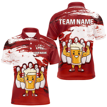 Maxcorners Red Funny Beer Bowling Shirts for Women Men Team Bowling Polo&1/4 Zip Bowl League