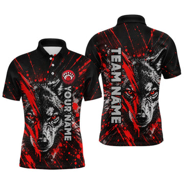 Maxcorners Custom Black Red Wolf Bowling Team Shirts for Men Bowling League Shirts Polo & 1/4 Zip LM0510