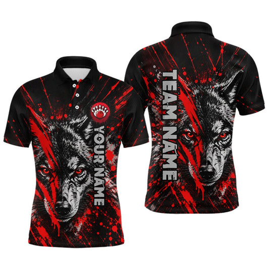 Maxcorners Custom Black Red Wolf Bowling Team Shirts for Men Bowling League Shirts Polo & 1/4 Zip LM0510