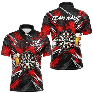 Maxcorners Custom Red Funny Beer Dart Shirts for Men Dart Team Jerseys Dartboard Outfit Shirt LM0510