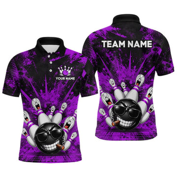 Maxcorners Custom Purple Funny Bowling Ball Bowling Jerseys for Men With Team Name And Bowlers Name LM0409