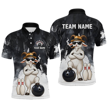 Maxcorners Black Funny Goat Bowling Team Shirts for Men Custom Bowling Gifts for Bowler Polo & 1/4 Zip LM0609