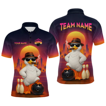 Maxcorners Custom Funny Duck Bowling Jersey for Men Bowling Uniform Polo & 1/4 Zip Bowling Team Shirts