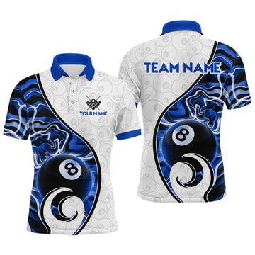 Maxcorners Custom Blue Liquid Swirl 8 Ball Billiard Shirts for Men Billiard Team Jerseys Billiard League