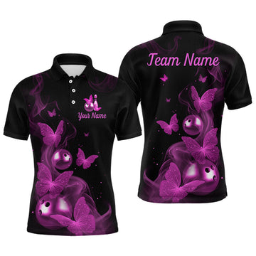 Maxcorners Custom Pink Butterfly Galaxy Bowling Jersey for Men Bowling Team Shirts Bowling League LM1005