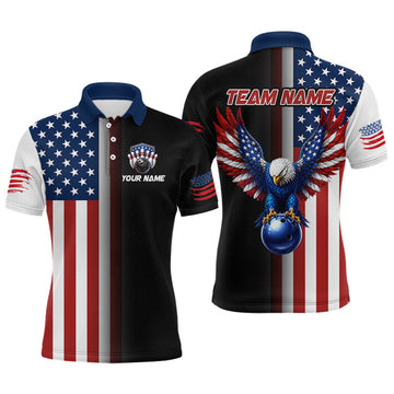 Maxcorners Custom US Flag Eagle Bowling Jersey for Men Bowling Team Shirts Polo & 1/4 Zip Bowling League