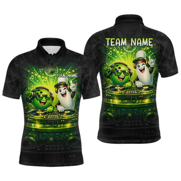 Maxcorners Custom Funny Music Bowling Jersey for Men Bowling Team Shirts Bowling League Polo & 1/4 Zip LM1508