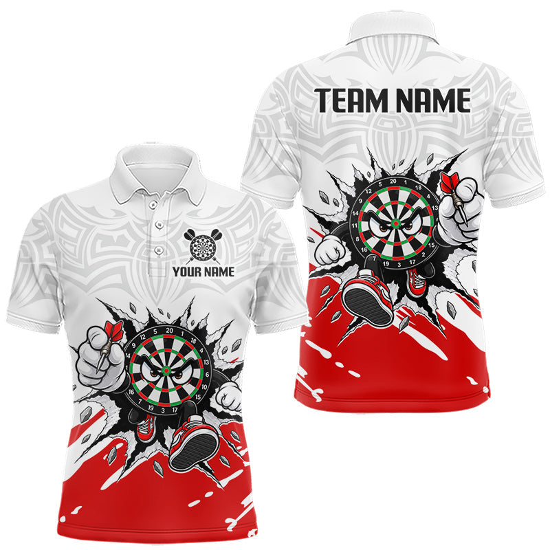 Maxcorners Custom Funny Red White Dartboard Darts Shirt for Men Darts Team Jerseys Dart League Shirts