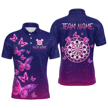 Maxcorners Galaxy Butterfly Mens Darts Polo & 1/4 Zip Shirts Custom Dart Shirts For Team Darts Jerseys