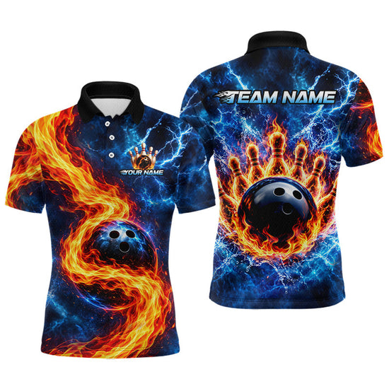 Maxcorners Custom Flame and Water Bowling Shirt for Men Bowling Team Jersey for Bowler Bowling League