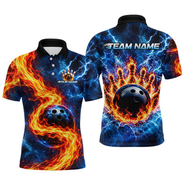 Maxcorners Custom Flame and Water Bowling Shirt for Men Bowling Team Jersey for Bowler Bowling League