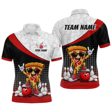 Maxcorners Funny Pizza Bowling Shirts For Men, Custom Bowling Team Jersey Bowling Tournament Bowler