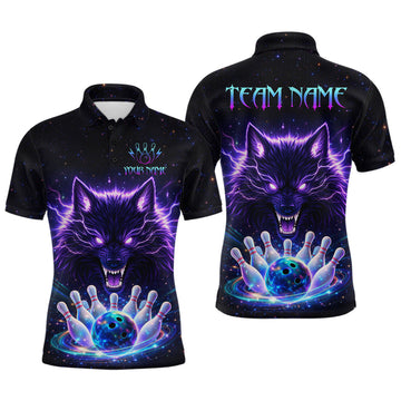 Maxcorners Custom Galaxy Wolf Bowling Jersey for Men Bowling Tournament Polo & 1/4 Zip Bowling Team Shirts