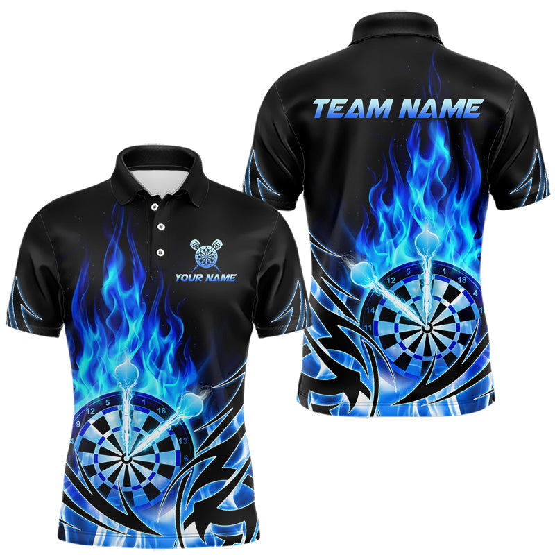 Maxcorners Blue Flame Mens Darts Polo & Quarter Zip Shirts Custom Dart Shirts For Team Darts Jerseys