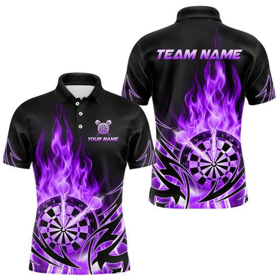 Maxcorners Purple Flame Mens Darts Polo & Quarter Zip Shirts Custom Dart Shirts For Team Darts Jerseys