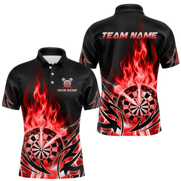 Maxcorners Red Flame Mens Darts Polo & Quarter Zip Shirts Custom Dart Shirts For Team Darts Jerseys