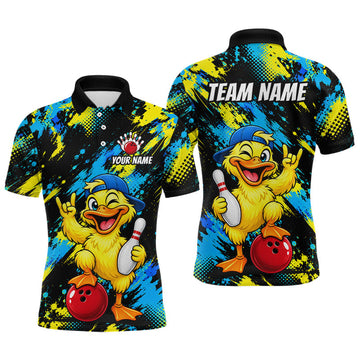 Maxcorners Custom Funny Duck Bowling Shirts for Men Bowling Team Jersey Bowling Uniform for Bowler
