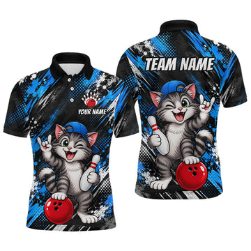 Maxcorners Custom Funny Cat Bowling Shirts for Men Bowling Team Jersey Bowling Uniform for Bowler