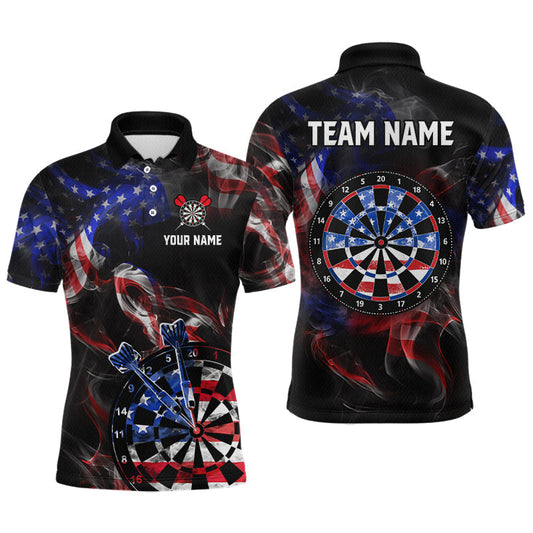 Maxcorners Custom Smoke US Flag Patriotic Darts Shirt for Men Darts Team Jerseys Polo & 1/4 Zip
