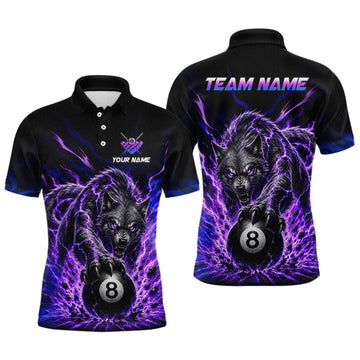 Maxcorners Purple Thunder Wolf 8 Ball Custom Billiard Shirts for Men Billiard Team Polo & 1/4 Zip LM0409