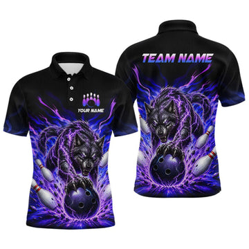 Maxcorners Custom Purple Thunder Wolf Bowling Jersey for Men Bowling Team Shirts Bowling Polo & 1/4 Zip LM1508