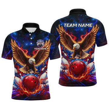 Maxcorners Custom Red Flame Eagle Bowling Jersey for Men Bowling Team Shirts Polo & 1/4 Zip LM1508