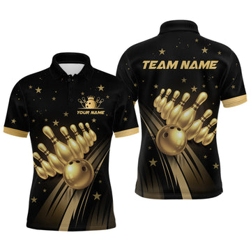 Maxcorners Custom Black and Gold Bowling Jersey for Men Bowling Team Shirts Bowling Uniform Polo & 1/4 Zip