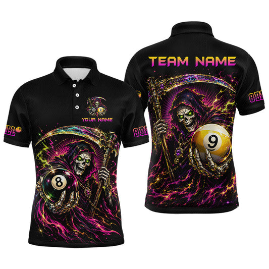 Maxcorners Custom Grim Reaper 8 Ball & 9 Ball Billiard Shirt for Men Billiard Team Jersey Billiard League LM1705