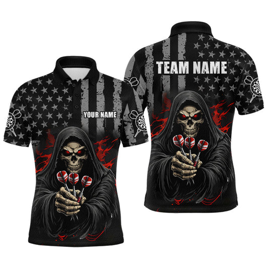 Maxcorners Custom American Flag Grim Reaper Dart Shirt Dart Team Jersey for Men Dartboard Shirts