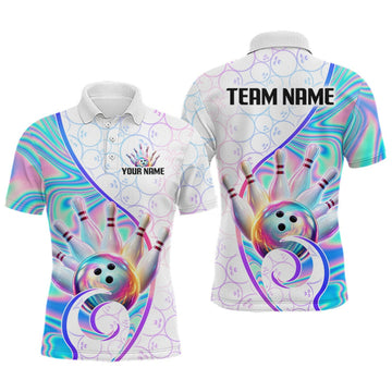 Maxcorners Personalized Neon Holographic Bowling Team Shirts For Men Bowling Gifts Bowling League LM1508