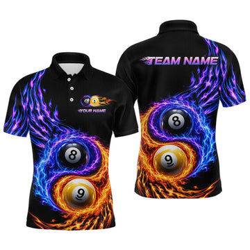 Maxcorners Flame Yin and Yang 8 Ball & 9 Ball Custom Billiard Shirts for Men Billiard Team Jerseys LM1508