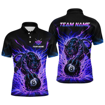 Maxcorners Custom Black Panther 8 Ball Purple Billiard Shirt for Men Billiard Team Jerseys Billiard League