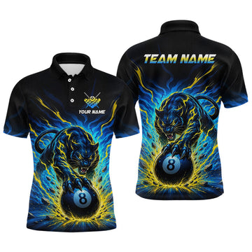 Maxcorners Custom Black Panther 8 Ball Yellow Billiard Shirt for Men Billiard Team Jerseys Billiard League