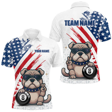Maxcorners Custom US Flag Bulldog 8 Ball Billiard Shirt for Men Billiard Team Jerseys Billiard League