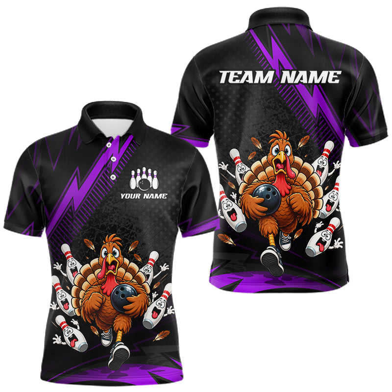 Maxcorners Custom Purple Funny Turkey Bowling Shirts For Men Thanksgiving Bowling Team Jerseys