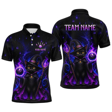 Maxcorners Custom Cat Wizard Bowling Jersey for Men Bowling Team Shirts Halloween Bowling League