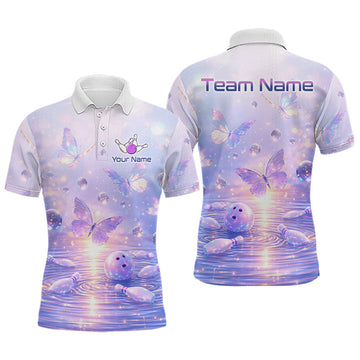 Maxcorners Custom Butterfly Pastel Purple Bowling Shirts For Men, Bowling Team Shirt With Butterflies LM1904
