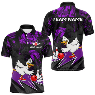 Maxcorners Custom Purple Funny Duck Bowling Team Shirts for Men Bowling League Shirts Polo & 1/4 Zip LM0410