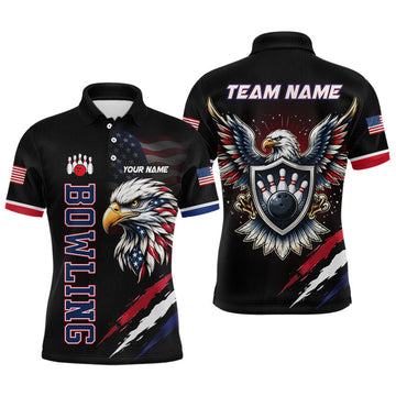 Maxcorners Custom Red, White and Blue American Flag Eagle Bowling Jersey for Men Bowling Team Shirts