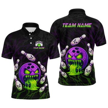 Maxcorners Custom Angry Zombies Bowling Jersey for Men Bowling Team Shirts Bowling League