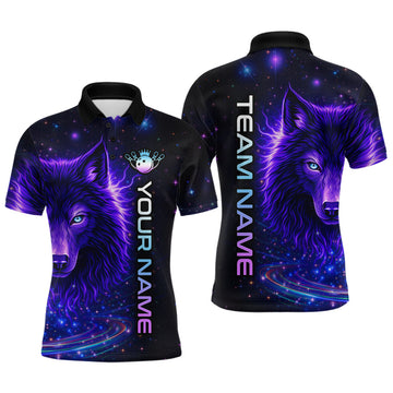 Maxcorners Custom Thunder Wolf Bowling Jersey for Men Bowling Uniform Polo &1/4 Zip Bowling Team Shirts