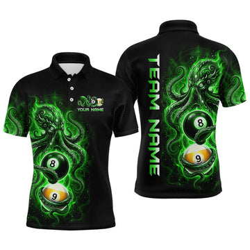 Maxcorners Custom Green Octopus 8 Ball 9 Ball Billiard Shirt for Men Billiard Team Jerseys Billiard League LM2306