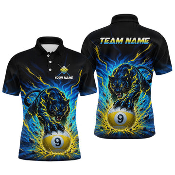 Maxcorners Custom Panther 9 Ball Yellow Billiard Shirt for Men Billiard Team Jerseys Billiard League LM2306