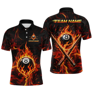 Maxcorners Custom Flaming 8 Ball Pool Shirts Men Billiard Polo & 1/4 Zip Shirts Billiard Team Jerseys LM2306