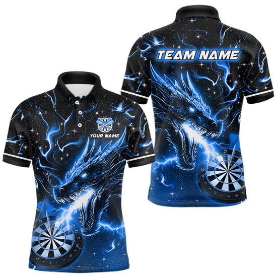 Maxcorners Blue Flame Dragon Dartboard Custom Dart Shirts for Men Dart Team Jerseys Polo & 1/4 Zip