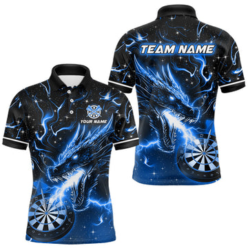 Maxcorners Blue Flame Dragon Dartboard Custom Dart Shirts for Men Dart Team Jerseys Polo & 1/4 Zip