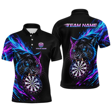 Maxcorners Neon Panther and Dartboard Custom Dart Shirts for Men Dart Team Jerseys Polo & 1/4 Zip