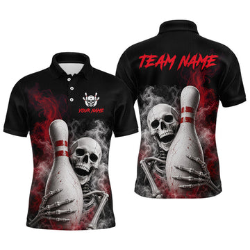 Maxcorners Custom Funny Smoke Skull Bowling Team Shirts Bowling Jersey for Men Bowling League LM2607
